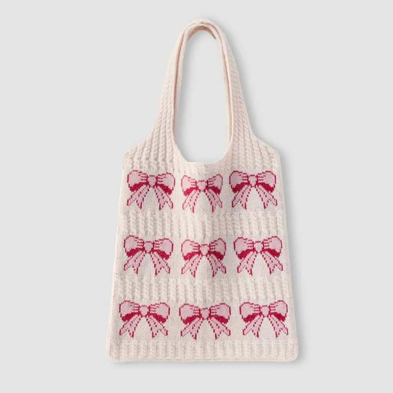 Women's Preppy Style Knitted Shoulder Bag Large Capacity Sweet Firework Pattern New Trend Versatile Luggage For Ladies_voghion.com