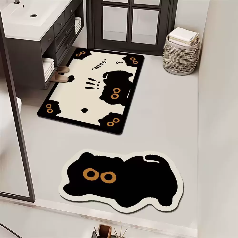 两件装卡通小猫TPR卫生间浴室厕所门口速干脚垫子玄关进门入户门