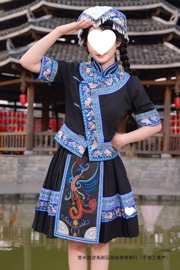 广西壮族三月三成人舞蹈演出服短裙土家族少数民族表演苗族服新款