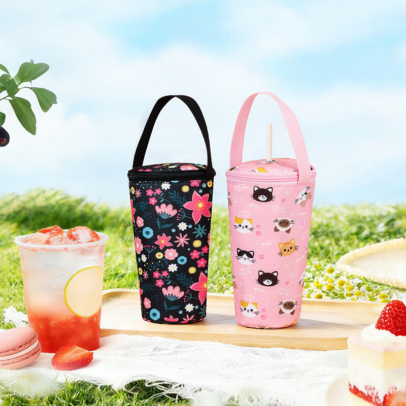 Nuevo cartón de dibujos animados portátil taza de agua bolsa de aislamiento de agua taza de té de leche a prueba de fugas cálidas taza de hielo frío bolsa de preservación de frescura