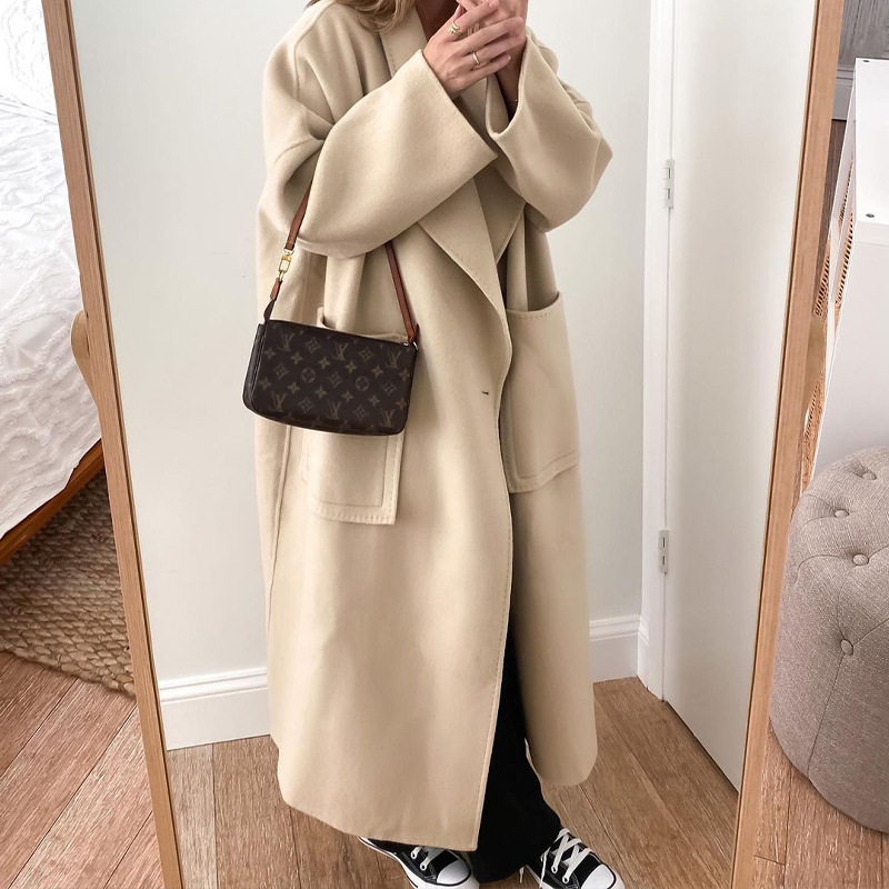 long-sleeved casual loose lapel solid color coat NSONF139729