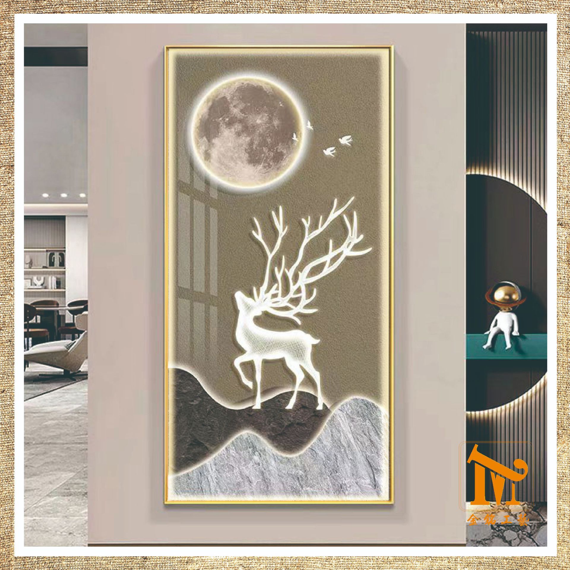 Lujo ligero en la puerta colgante pintura de atrajo Cai Lu pasillo pintura decorativa pasillo escalera mural decoración pintura de luz de diamante cristal