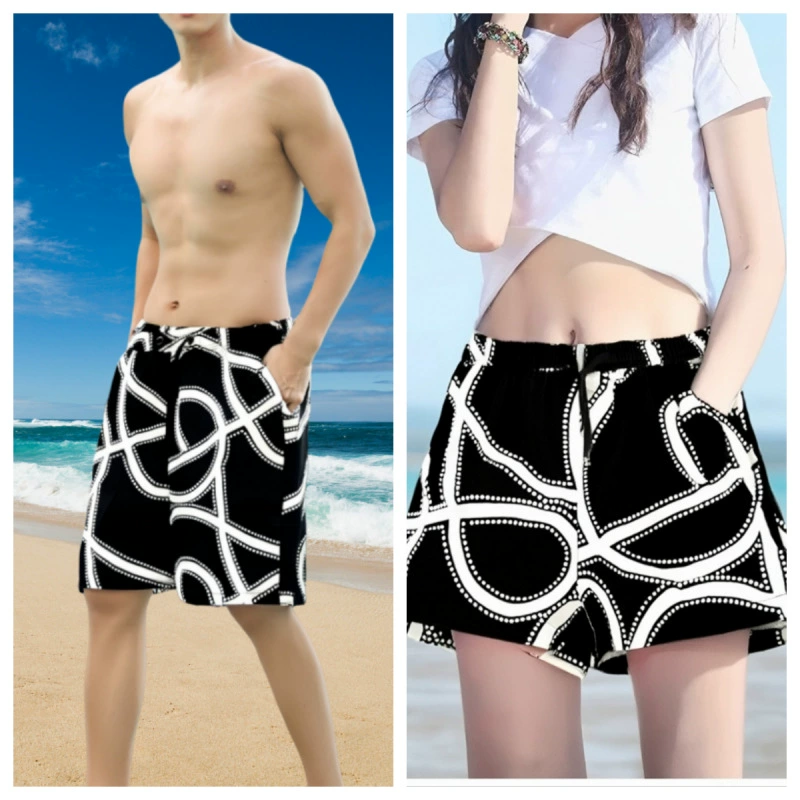 Летние пляжные шорты для мужчин и женщин, повседневные брюки с принтом под шелк, мужские шорты из ледяного шелка для серфинга, домашние шорты большого размера.