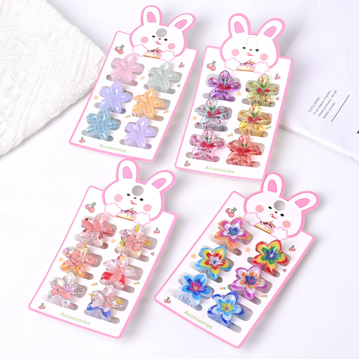 Pequeño huevo flor clip de dibujos animados oso impresión de color cabello pequeño lindo clip de cabello joyas para el cabello