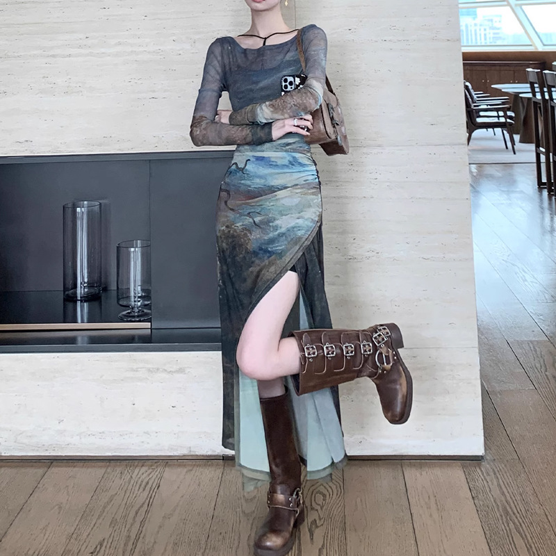 New women's clothing [sunset vintage aesthetics] Sling dress two-piece set women's summer hot girl long skirt