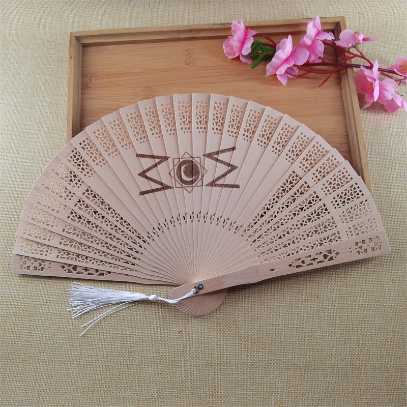 Ventilador de madera de 8 pulgadas de color primario, ventilador de madera de incienso birmano, ventilador de madera de incienso, ventilador de madera tallado, ventilador de boda personalizado