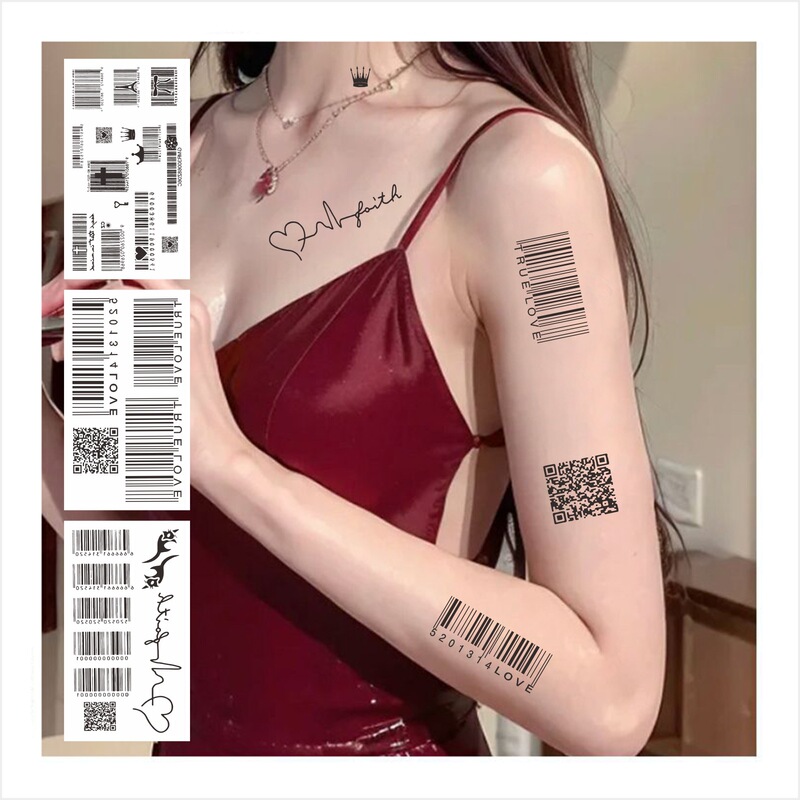 Cross-border tattoo stickers manufacturers wholesale waterproof simulation disposable bar code tattoo stickers can be customized tattoo stickers
