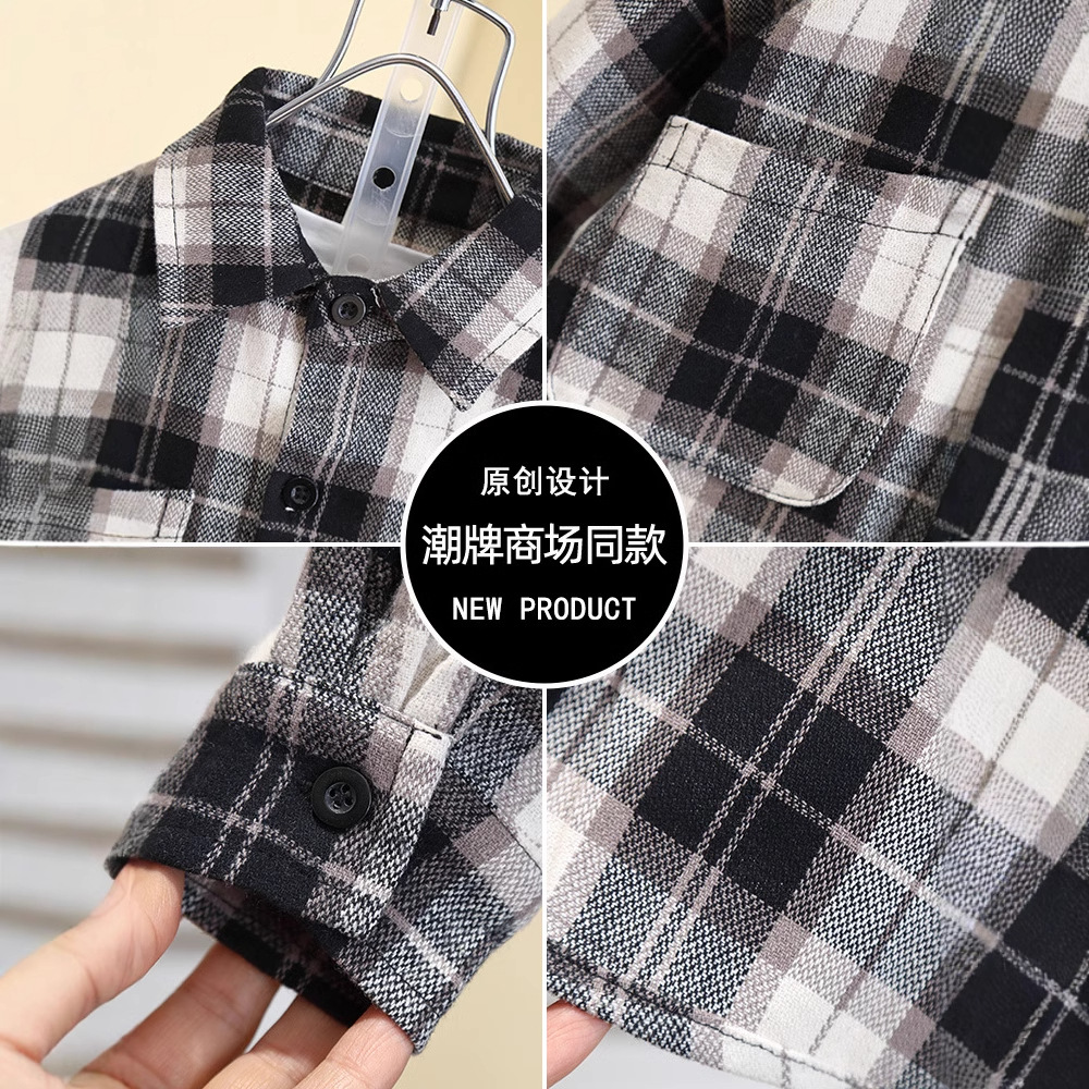 7528 camisa para niños primavera 2025 nueva chaqueta a cuadros de primavera para niños primavera y otoño ropa de manga larga para niños