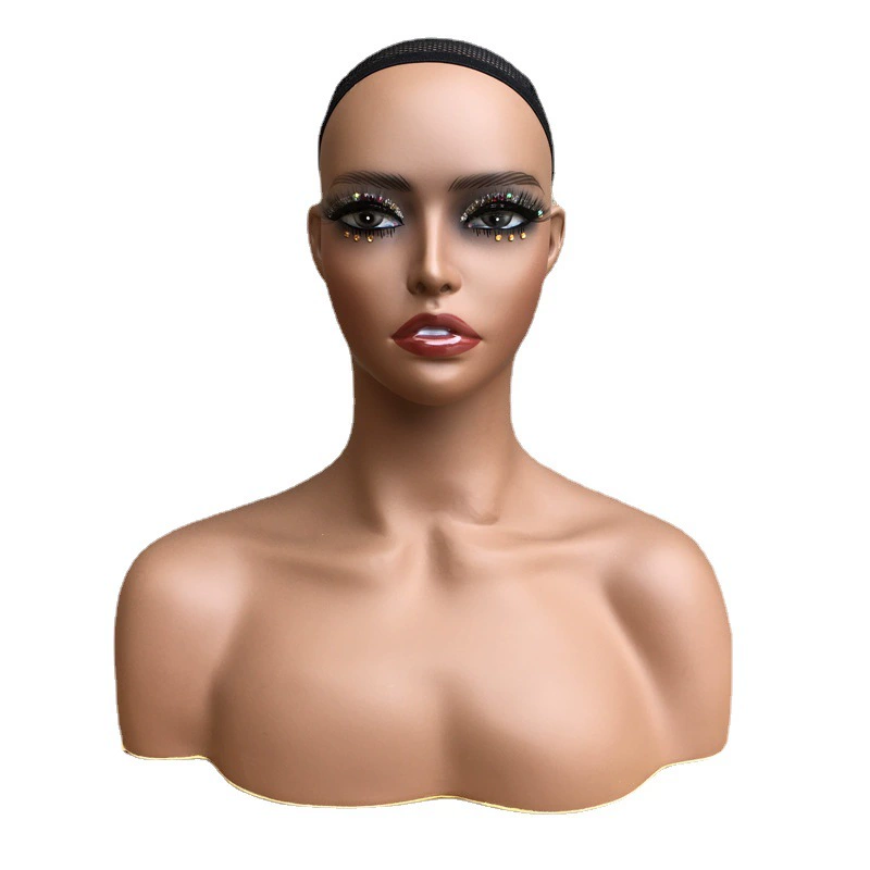 Suntan oil, mannequin head, pleated skirt, wig, stand, tubing, European style, worn on the shoulder