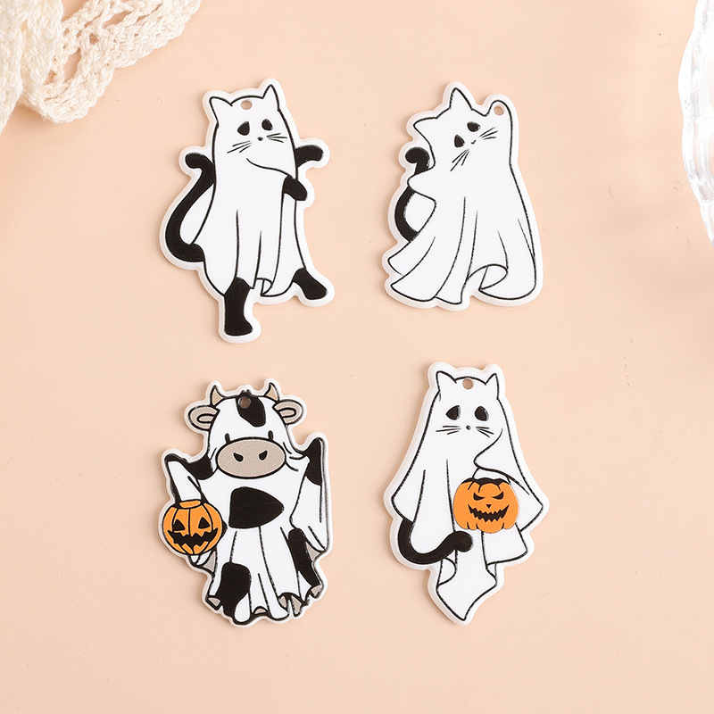 クロスボーダー熱売両面アクリルハロウィーン幽霊カボチャ乳牛耳飾りネックレスキーホルダーアクセサリー|undefined