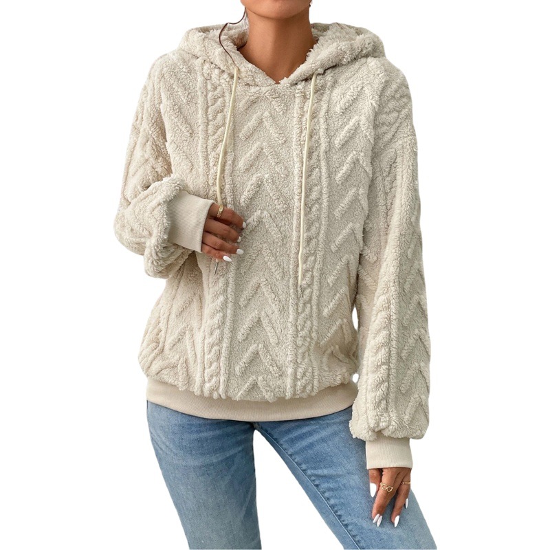 En stock transfronterizo 2023 Otoño e Invierno popular Amazon suéter de las mujeres franela con capucha suelta abrigo de felpa