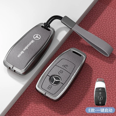 Men's and Women's Key Case Car key bag - standard-e-model-one-click-start-gray-zinc-alloy-shell-hand-strap
