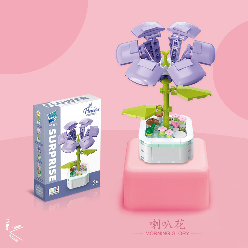 Diamond Horse Building Blocks Flower Potted Immortal Building Blocks Flower Kidsren's Educational Assembly Girl Toys Birthday Gift Desktop Ornaments
