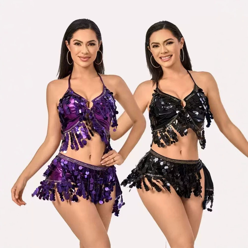 Cross-border belly dance waist chain and hip scarf, new sequin tassel set, dance hip scarf, Indian dance performance belt