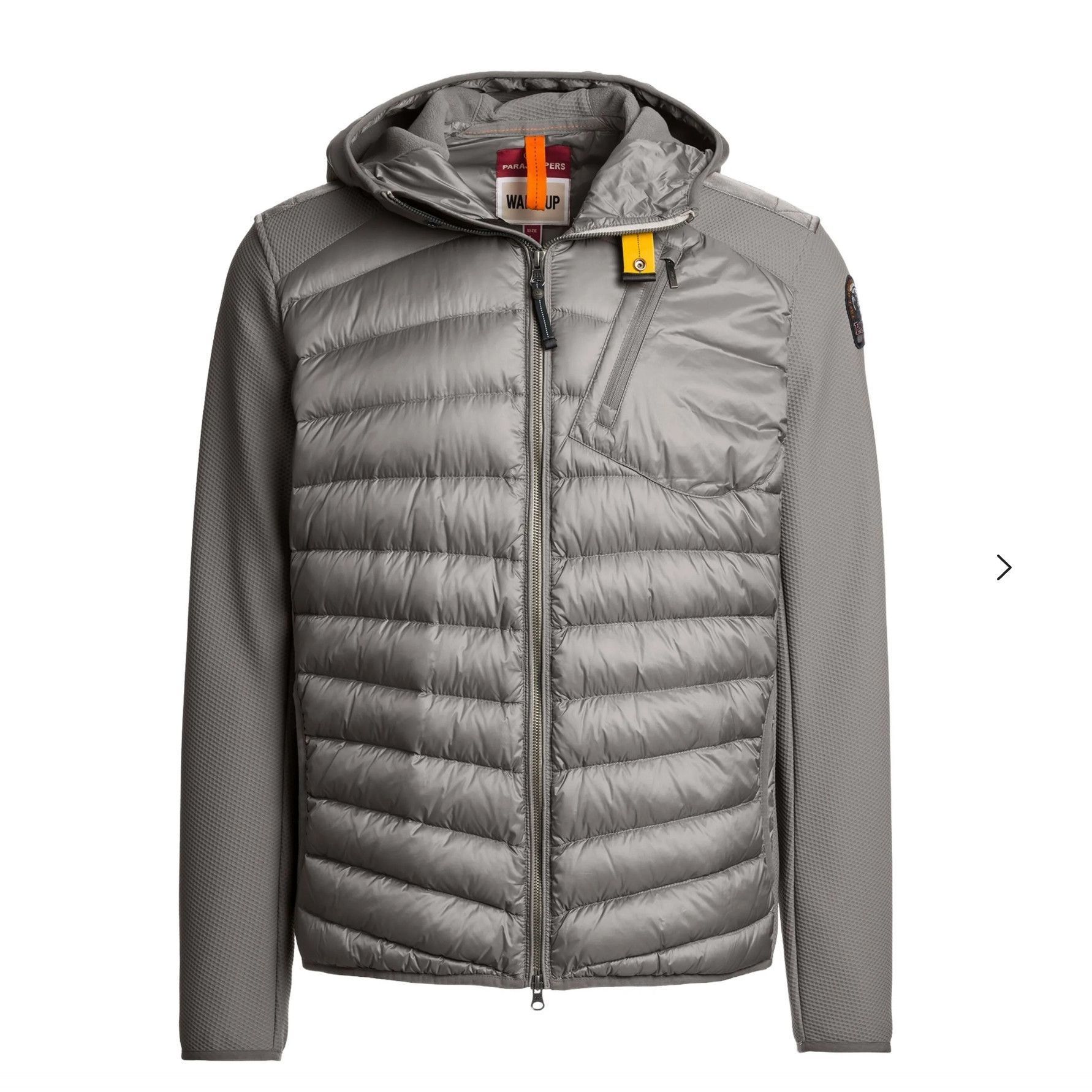 PJS欧美男士连帽拼接鸭绒羽绒服薄款绗缝针织夹克多巴胺轻便外套