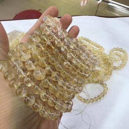 厂家直销天然巴西黄水晶黄阿塞手串带闪冰片Diy饰品配件手工串珠