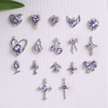 新款合金diy配件批发爱心圆形十字架饰品吊坠紫色魔法权杖材料