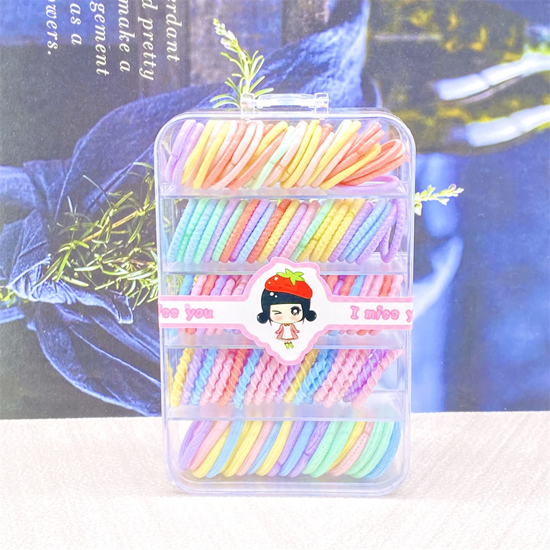 Banda de goma para niños en caja Cuerda para la cabeza para niños, lazo para el cabello para niñas, banda de goma para niñas, el cabello del bebé no daña el pulgar