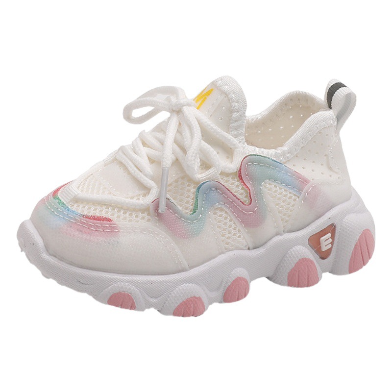 Zapatillas de deporte de los niños primavera y otoño nuevo ultra-ligero inferior suave zapatos casuales niñas malla transpirable zapatos blancos zapatos de niño