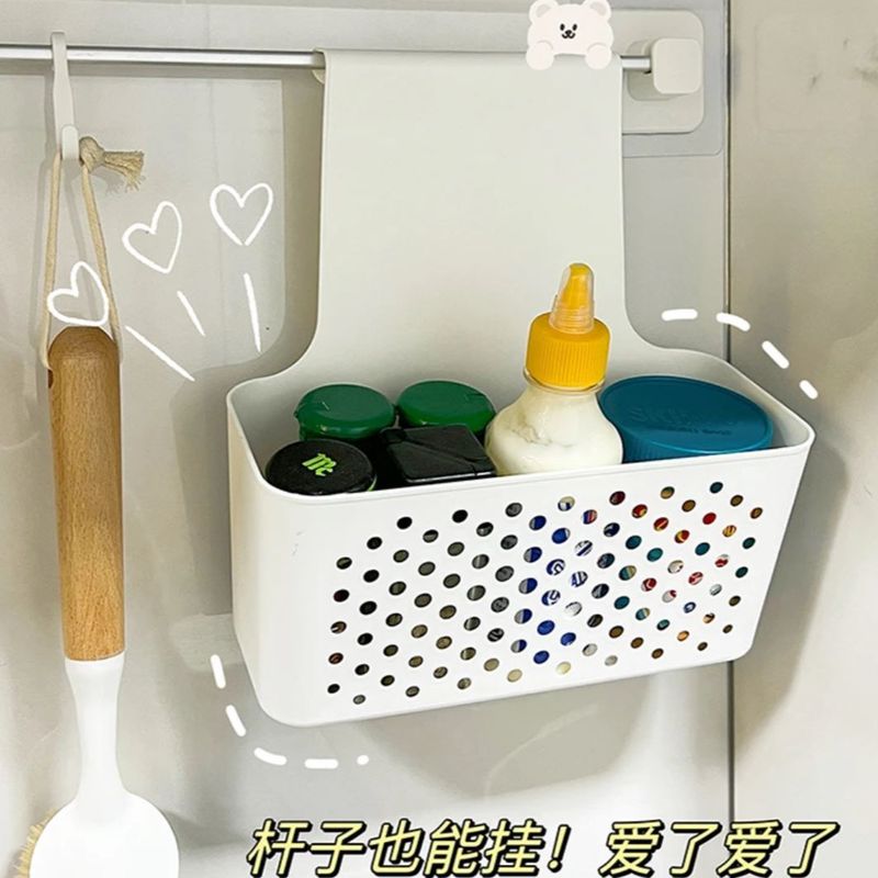 厨房塑料柜门壁挂置物架家用免打孔壁挂垃圾桶卫生间收纳篮收纳架|undefined