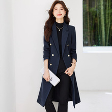 藏蓝色毛呢大衣女秋冬新款中长款气质商务通勤职业装加厚呢子外套