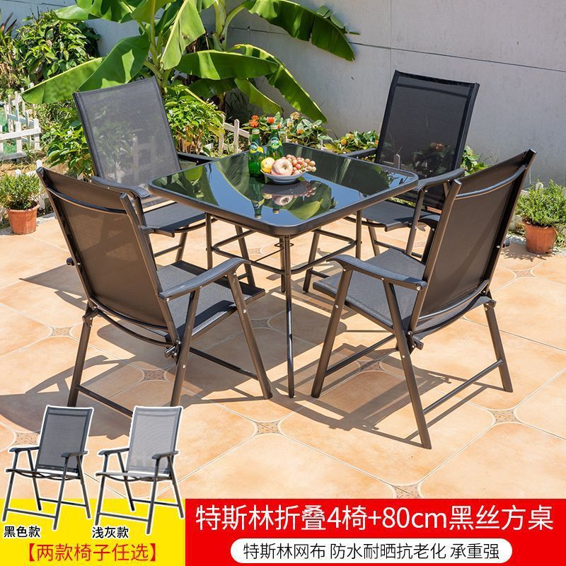 Tesla plegables 4 sillas + mesa cuadrada de seda negra de 80 cm