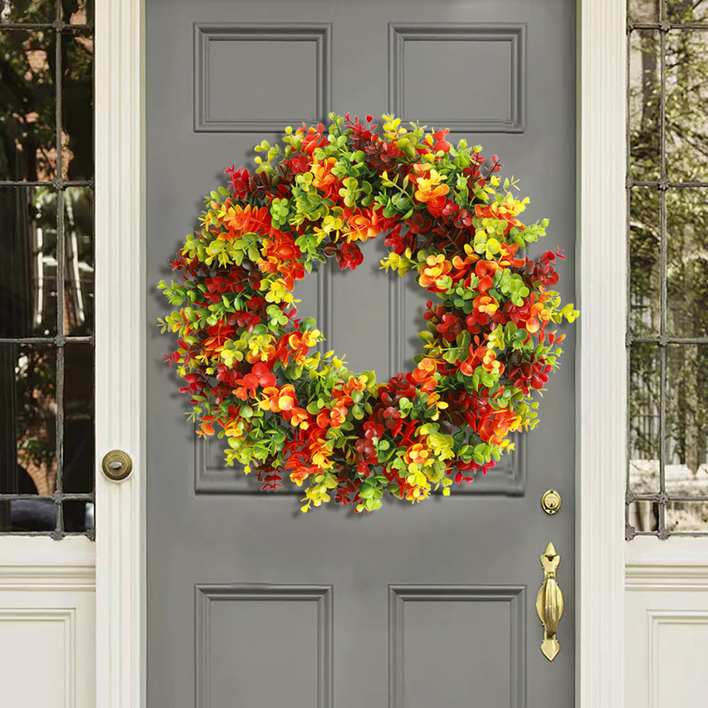 Címbalo verde primavera guirnalda colorido eucalipto primavera guirnalda verano decoración del hogar simulación planta puerta guirnalda