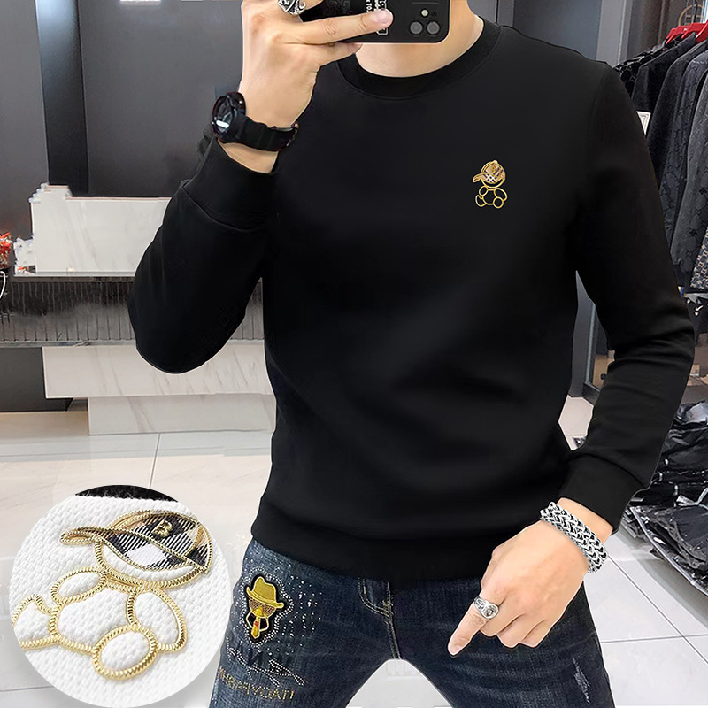 Light Luxury Autumn and Winter New Men's Sweatshirt with 3D Bear Design, Casual Versatile Men's Clothing, Fleece-Lined Thickened Top, Fashion Trendy Brand