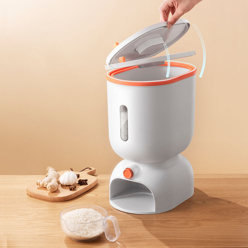 Cubo de arroz de medición de tipo push caja de arroz de cocina Cubo de almacenamiento de grano sellado caja de almacenamiento de arroz doméstica Cubo de arroz de plástico a prueba de insectos a prueba de humedad