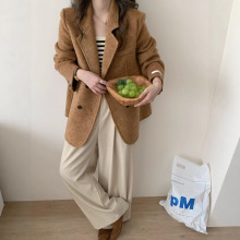 2025秋冬新款韩版正肩西装领双面羊毛大衣短款时尚简约毛呢外套女