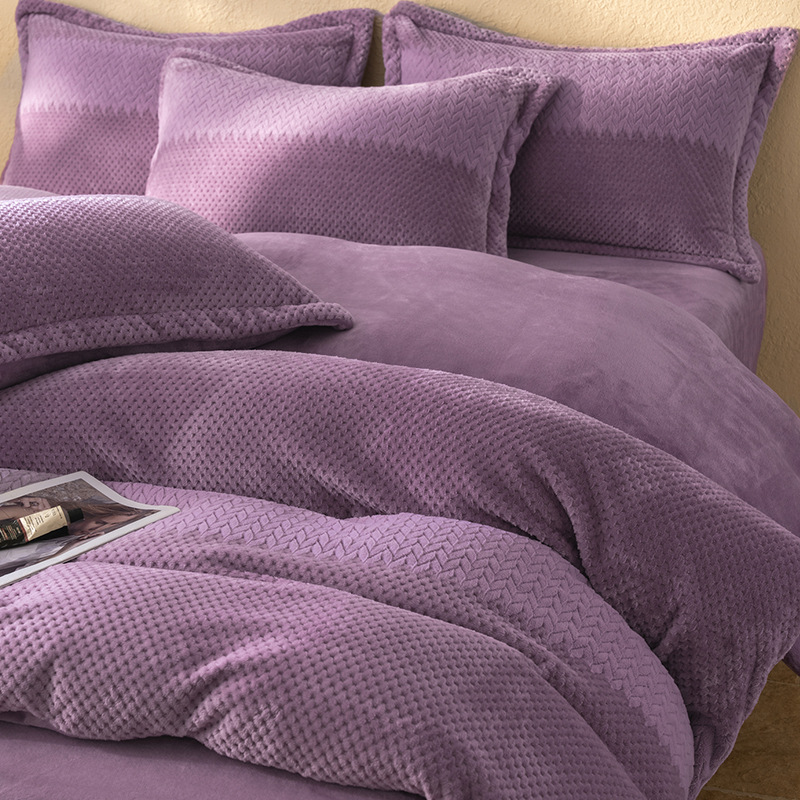 Cama de seda cálida de cuatro piezas de lana de coral de franela de lana doble cama invierno