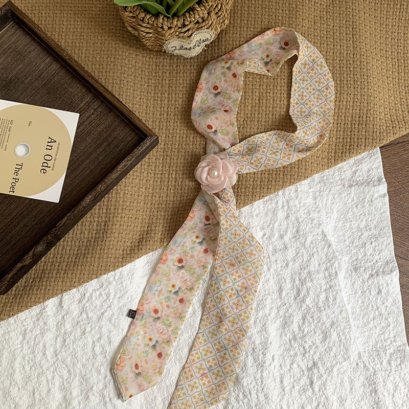 Bufanda de seda, bufanda pequeña de moda de alta gama, flor de todo fósforo, clip tridimensional, decoración de flores, serpentín, diadema