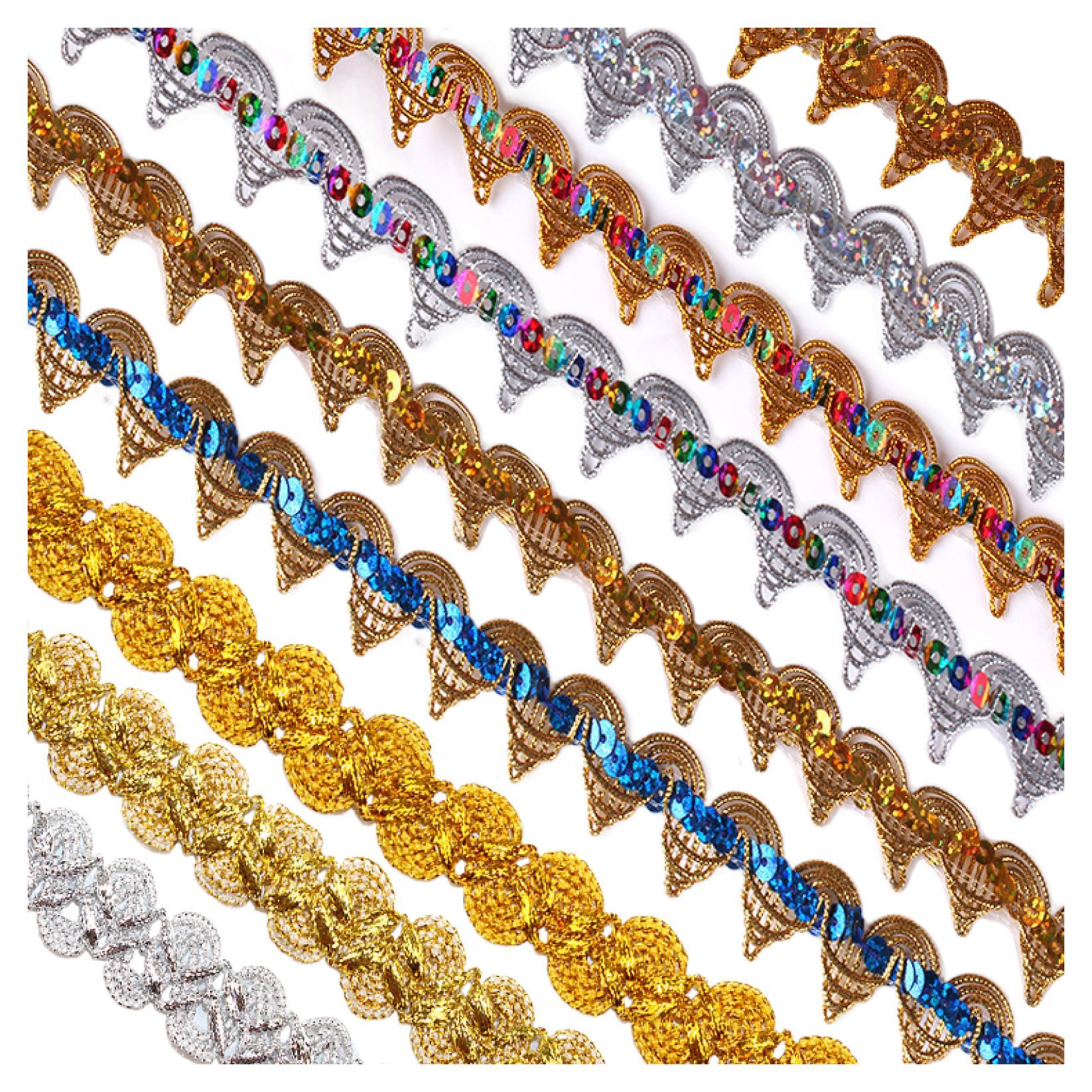 En stock oro y plata seda color seda lentejuelas encaje equipaje zapatos cinta accesorios ropa accesorios étnico color encaje