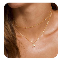 跨境复古26首字母项链简约时尚大米珠盒子链个性锆石字母首饰