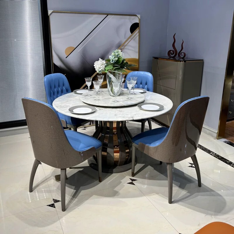 Italian-Style Light Luxury Marble Dining Table and Chair Set, Hotel-Villa Type, One Table and Four Chairs, Post-Modern Custom Furniture Italian-Style Light Luxury Marble Dining Table and Chair Set, Hotel-Villa Type, One Table and Four Chairs, Post-Modern Custom Furniture