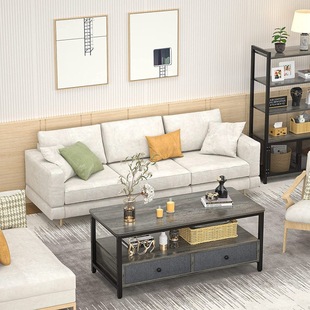 Coffee Table with Storage Space Steel Wood Structure Living Room Coffee Table Simple Tea Table Floor Storage Table with Drawer