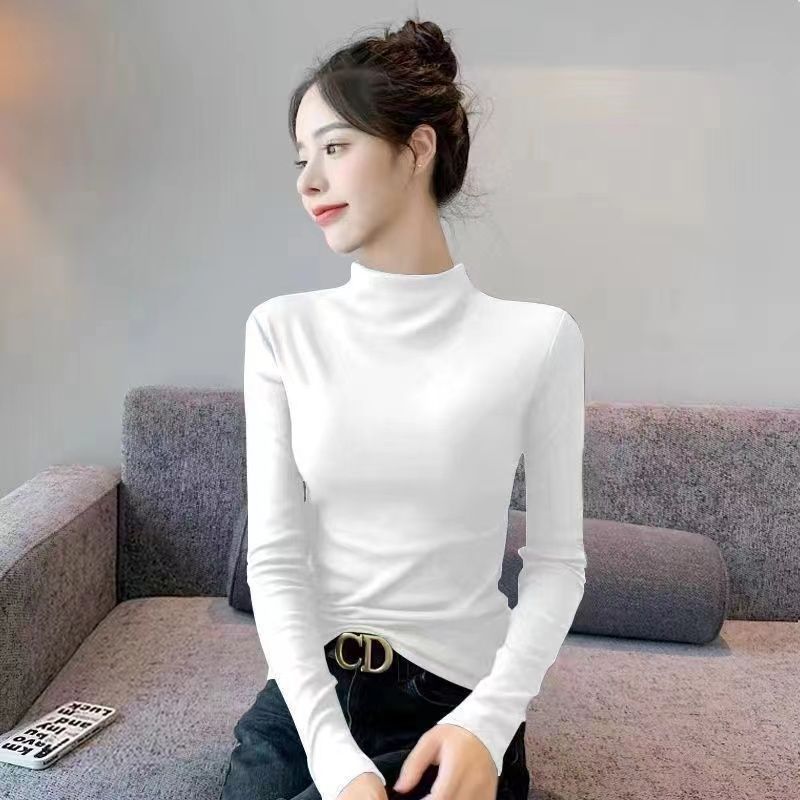 早秋保暖上衣法式德绒高级感内搭针织衫打底女纯色修身显瘦时尚|undefined