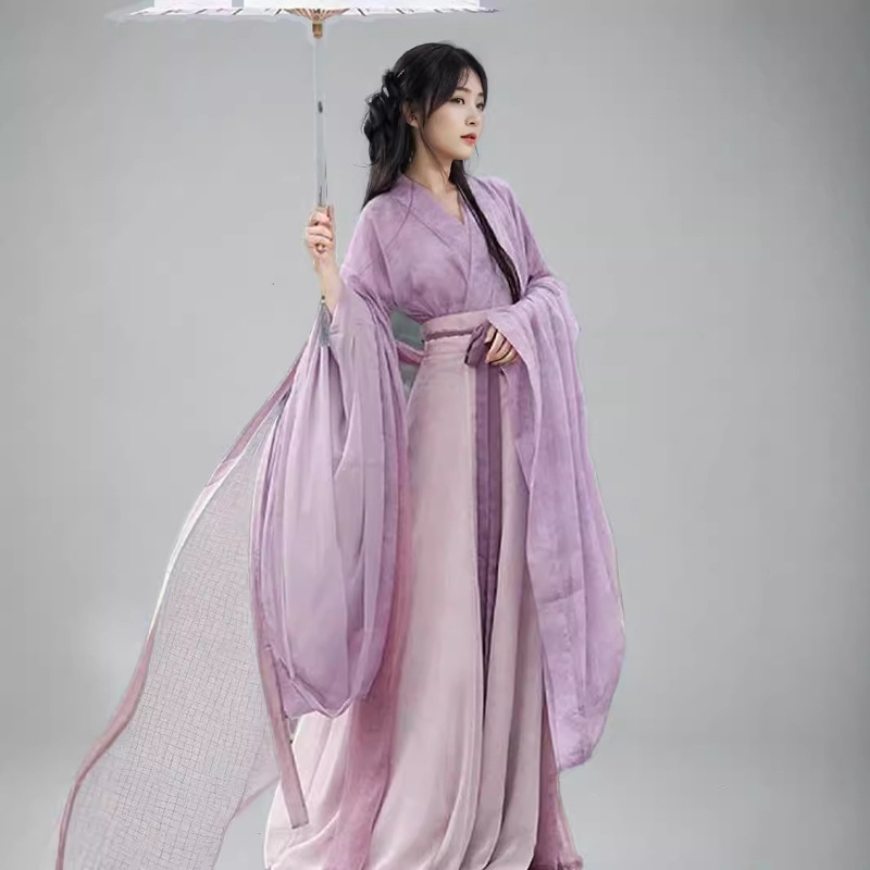 Hanfu for Women, New Style, Adult Wei-Jin Style Cross-Collar Ancient Costume, Eight-Panel Skirt, Purple, Super Fairy-Like, Spring and Autumn Ancient Style Set