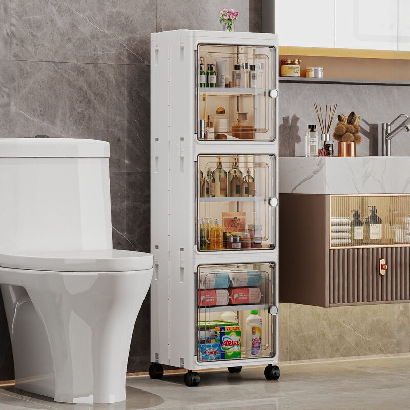 Cross-Border Bathroom Foldable Gap Cabinet Bathroom Storage Cabinet Light Luxury Storage Rack Toilet Side Floor Storage Cabinet