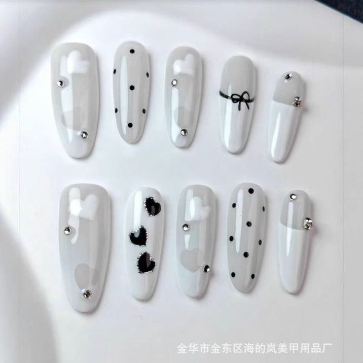 White French Summer Polka Dot Bow Handmade Nails Sweet Heart Romantic Elegant First Love Style Whitening White French Summer Polka Dot Bow Handmade Nails Sweet Heart Romantic Elegant First Love Style Whitening