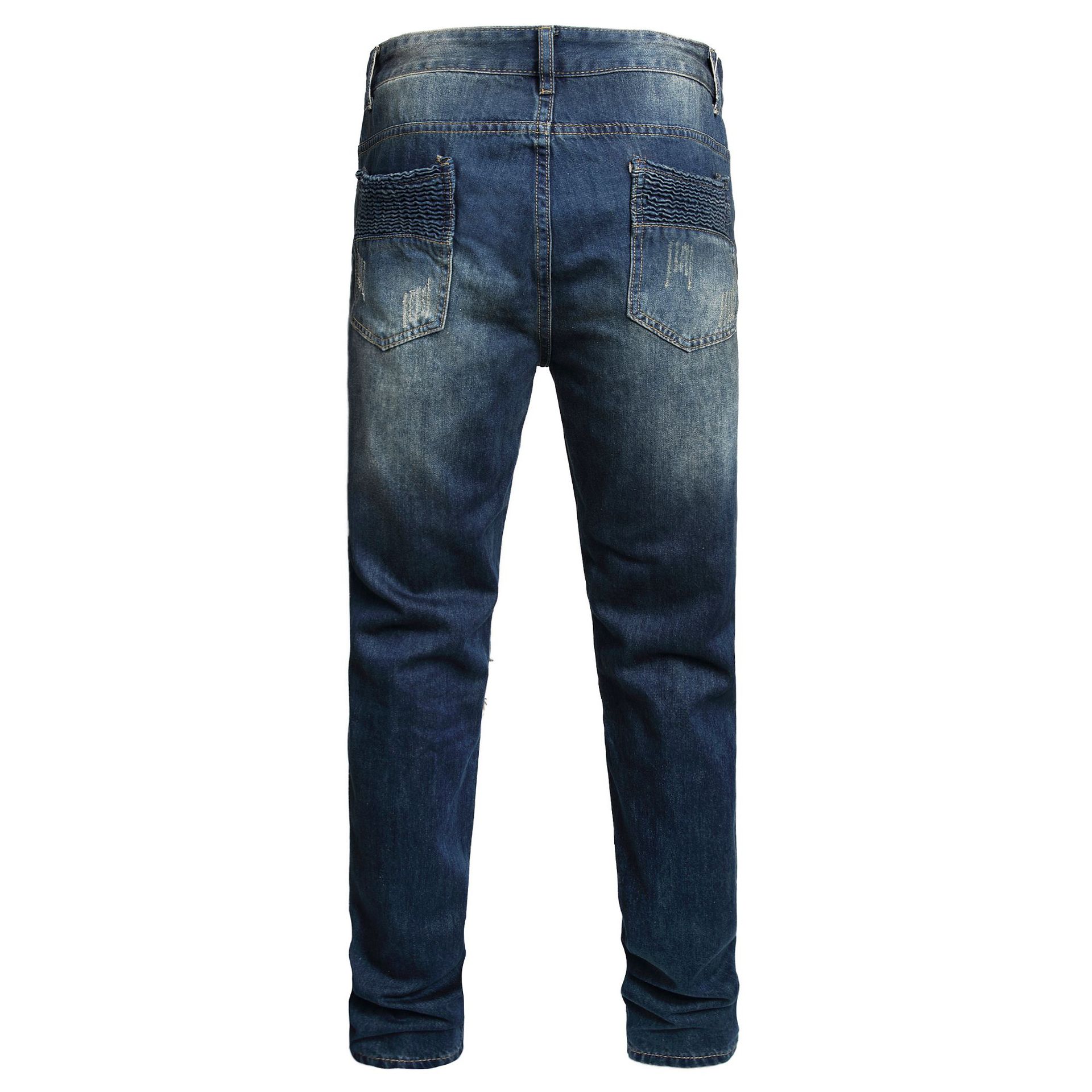 Men's Fashion Straight Leg Jeans Zipper Decorated Casual Denim Pants Mid Waist Long Slight Stretch Softener_mkmklike.com