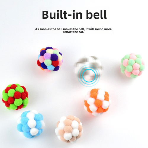 Colorful plush bell ball. Cat relieves boredom and makes sounds for self-pleasure. Soft, fun and scratch-resistant rainbow plush ball to play with.