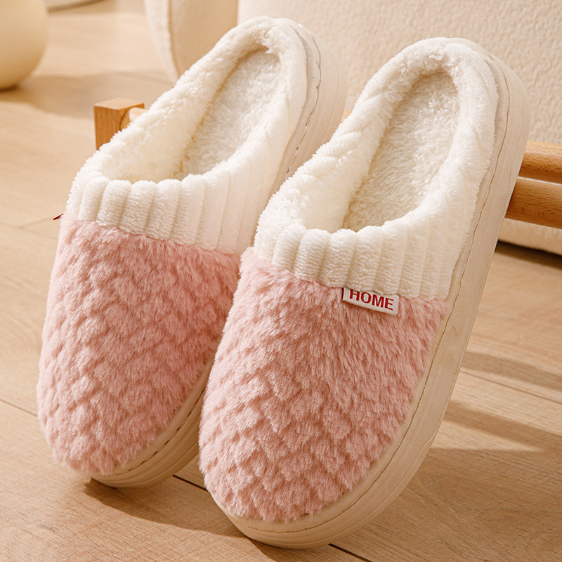Men's Cotton Slippers for Autumn and Winter, Color-Blocking, Comfortable Indoor Thick-Soled Warm Couple Plush Slippers, Maternity Shoes for Women Men's Cotton Slippers for Autumn and Winter, Color-Blocking, Comfortable Indoor Thick-Soled Warm Couple Plush Slippers, Maternity Shoes for Women