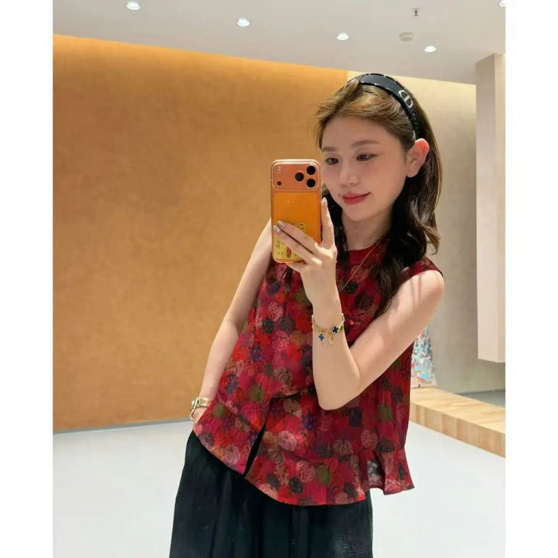 [Bean's Recommendation] 5012 New Summer Style Jacquard Vintage Ruffle Sleeveless Top Slim Fit