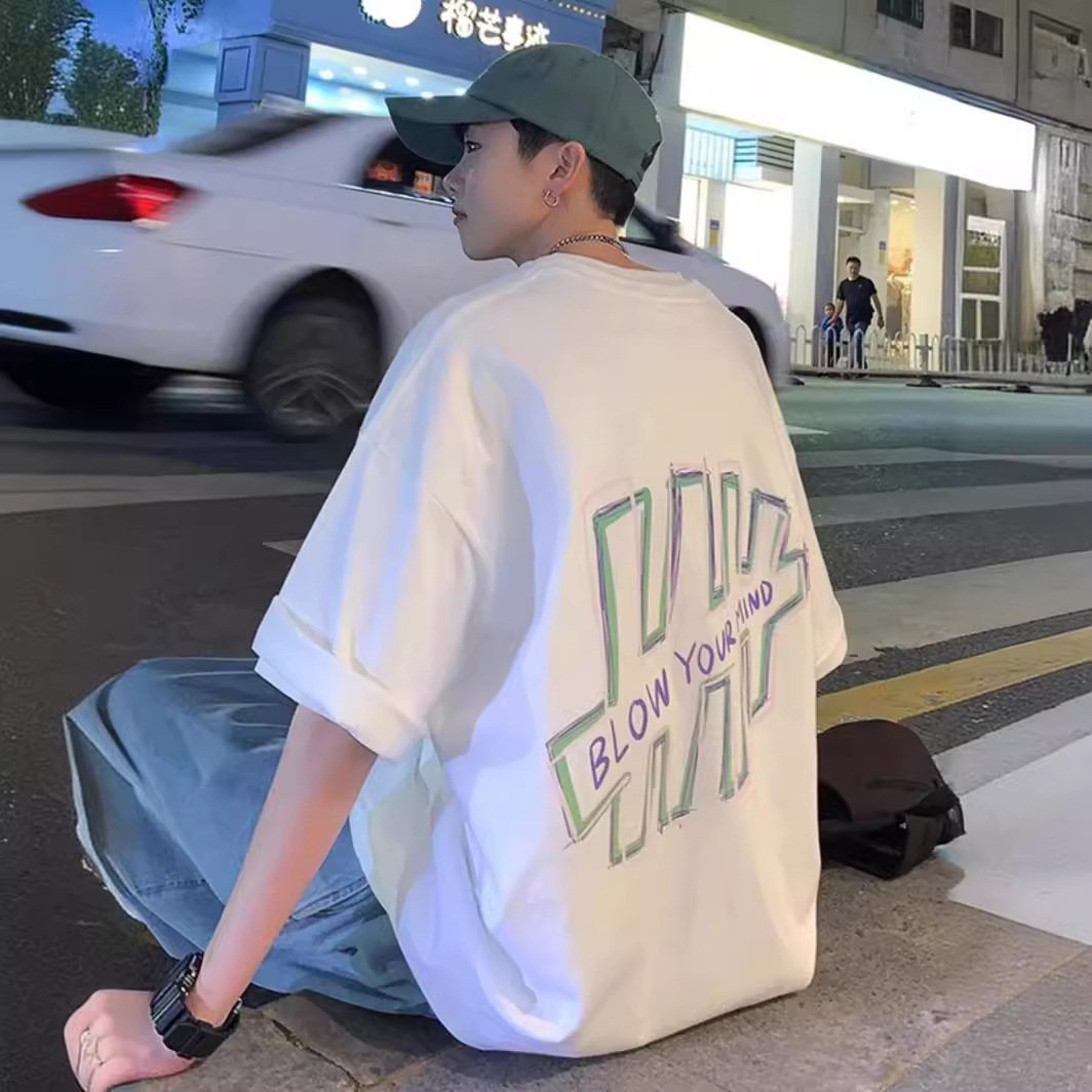 100 면 여름 반팔 티셔츠 남성 인스타그램 인기 브랜드 올매치 트렌디 반소매 느슨한 대형 사이즈 1.00 kg-150.00 kg
