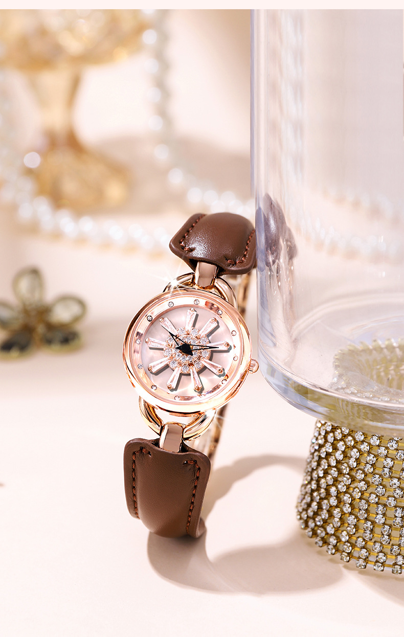 Un orologio da donna rotante in acciaio rivestito in pelle con fiocco di neve rotante con diamanti Shilairun, orologio da donna Douyin trasmesso in diretta, orologio popolare per le donne_voghion.com