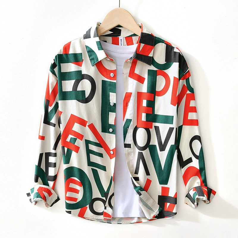 L135 японская свежая буква с принтом рубашка с длинными рукавами модная свободная повседневная рубашка