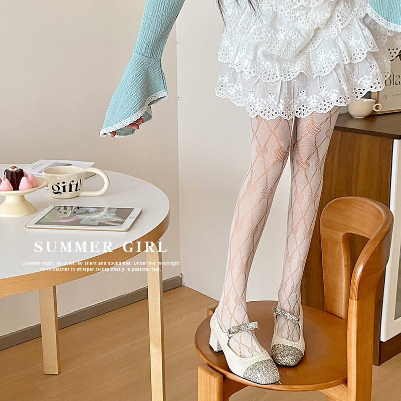 Y2g calcetines de red amor hueco rombo rasgado sub-cultura negro seda Lolita chica caliente bottoming ins marea pantimedias