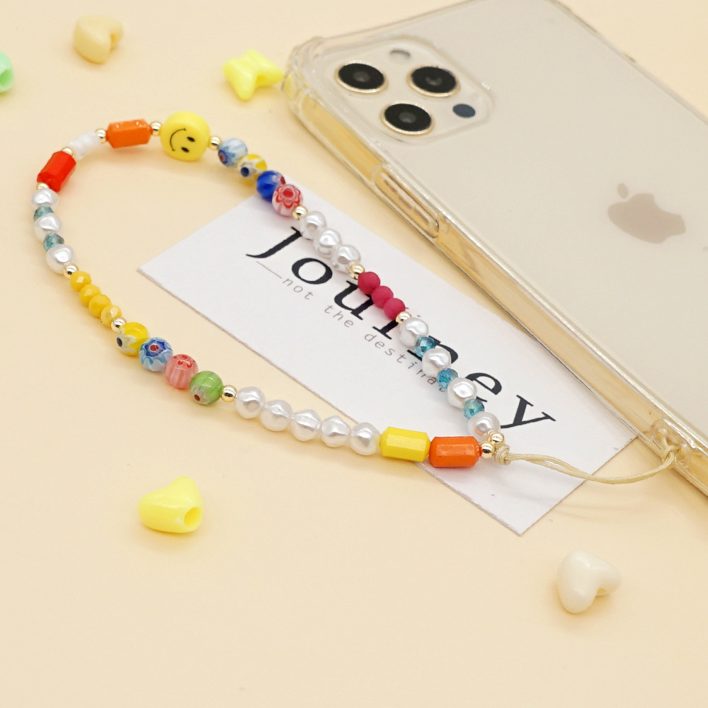 Wholesale Accessories Mixed Color Glass Flower Beads Mobile Phone Chain Nihaojewelry display picture 3