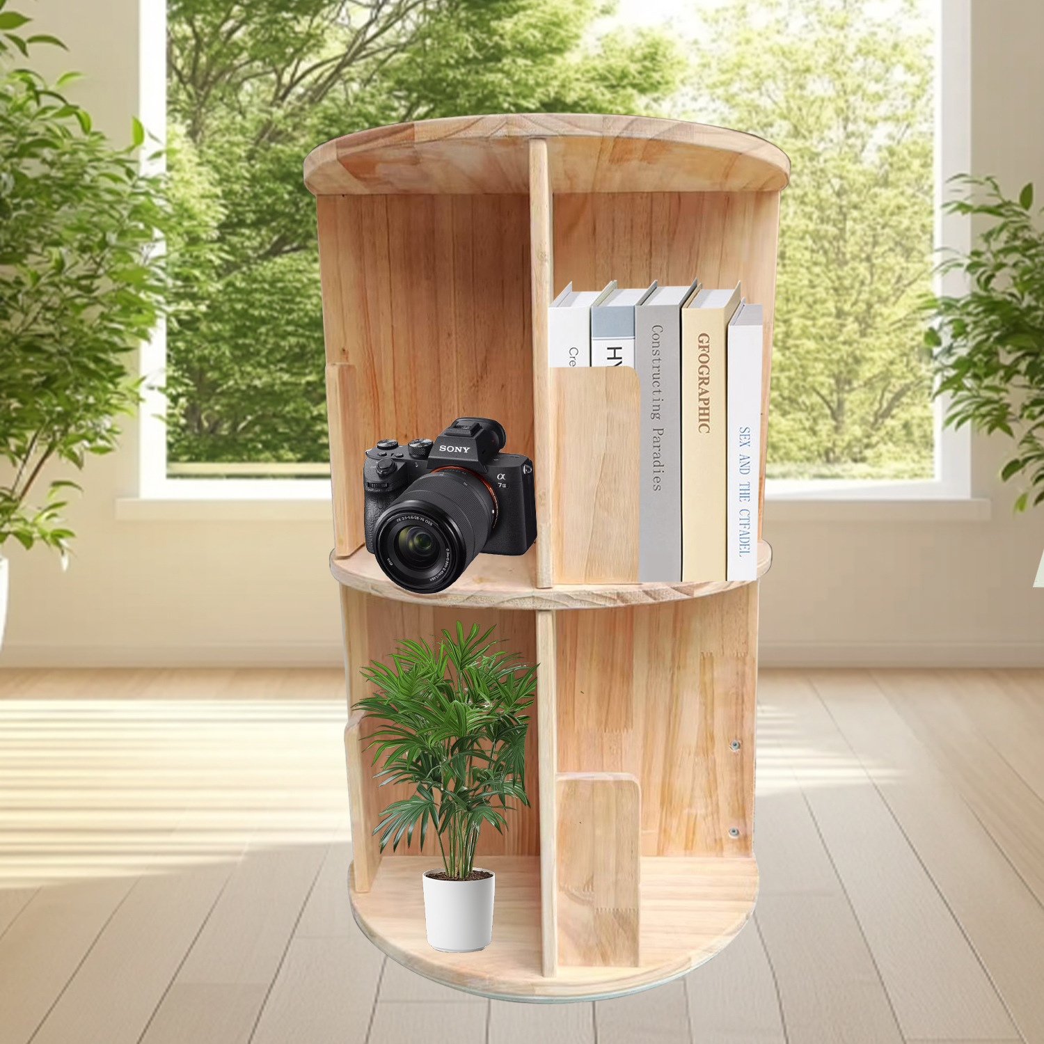 实木多层家用旋转鞋架置物架书架360°省空间阳台多功能储物收纳